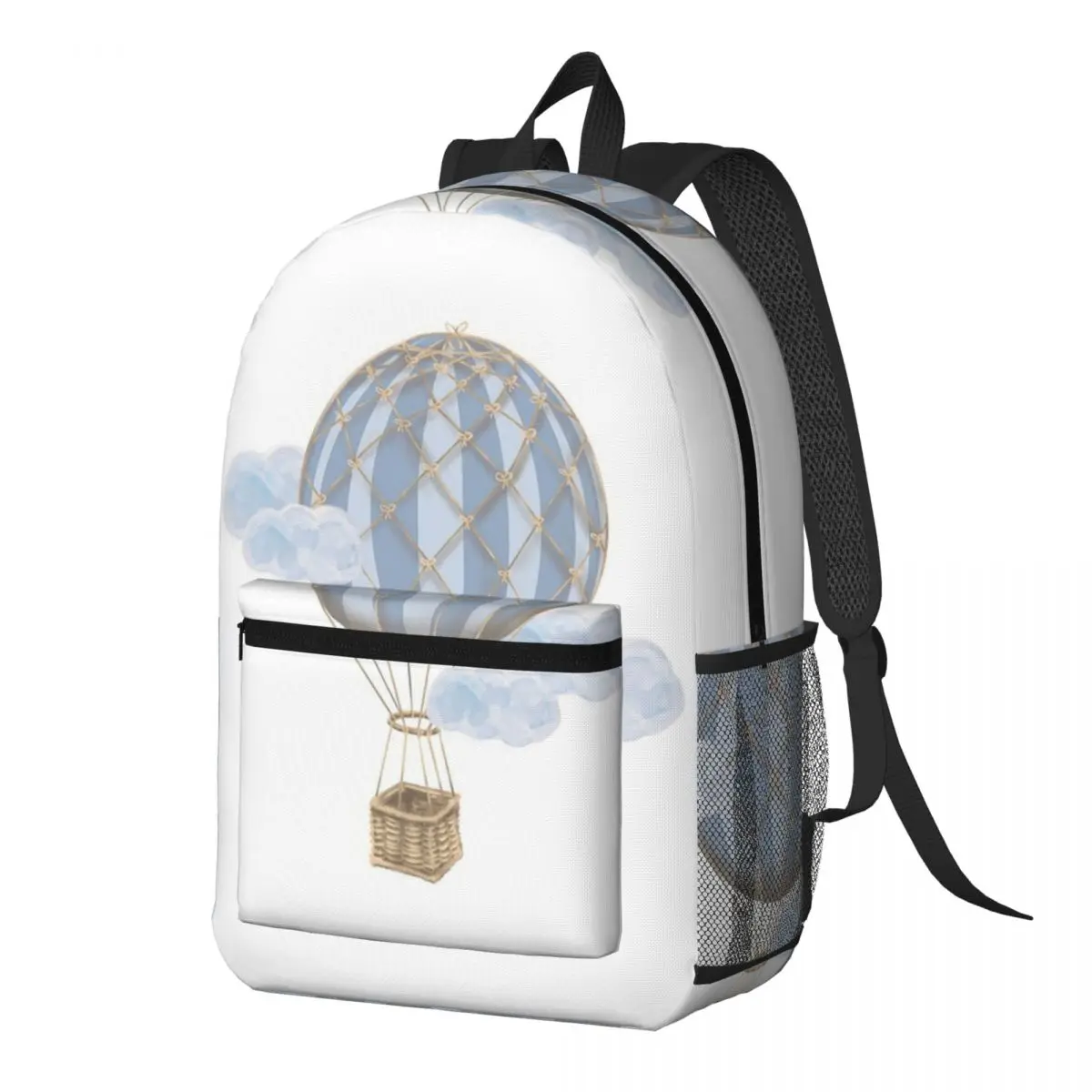 Blue Vintage Hot Air Balloon Backpack Daypack Large Capacity Kids BookBag School Bag Shoulder Bags for Men Women