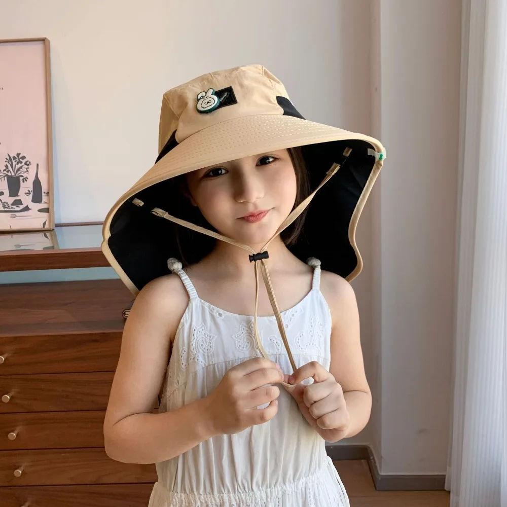 

Casual Big Brim Children's Sun Hat Breathable UV Protection Shawl Cap Sun-Shade Kids Beach Caps Children