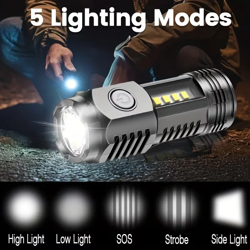 LED Strong Light Flashlight Rechargeable Multi functional for Long Range Portable Outdoor Home Mini Flashlight Cap Clip Light