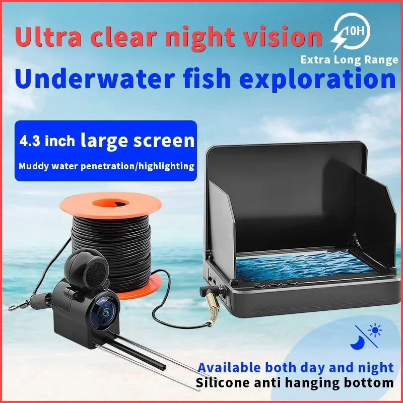 Portable Fish Depth Finder Water Handheld 1080P 4.3 Inch LCD Fish Finder Underwater 220° Fishing Camera With Night Vision