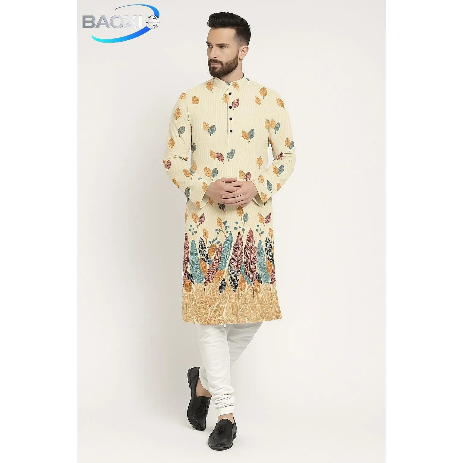Muslim Tops Men's Ethnic Style Long-sleeved Stand-up Collar Shirts Casual Slim Irregular Islamische Kleidung Männer