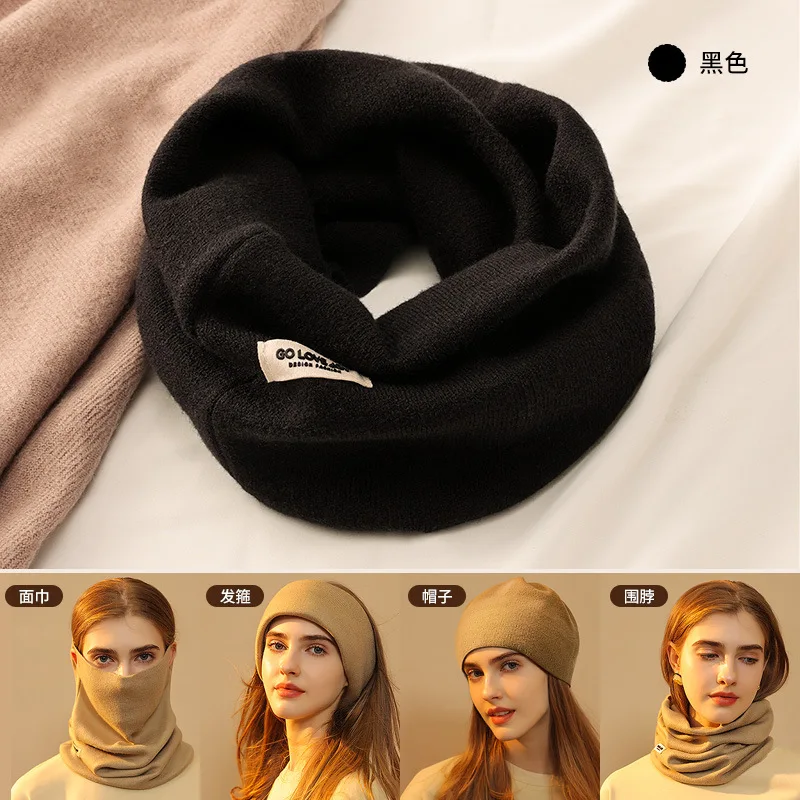 Autumn Winter Knitted Fine Fleece Face Scarf for Outdoor Sports Wind Dust Proof Warm Anti Pilling Ear Loop Design