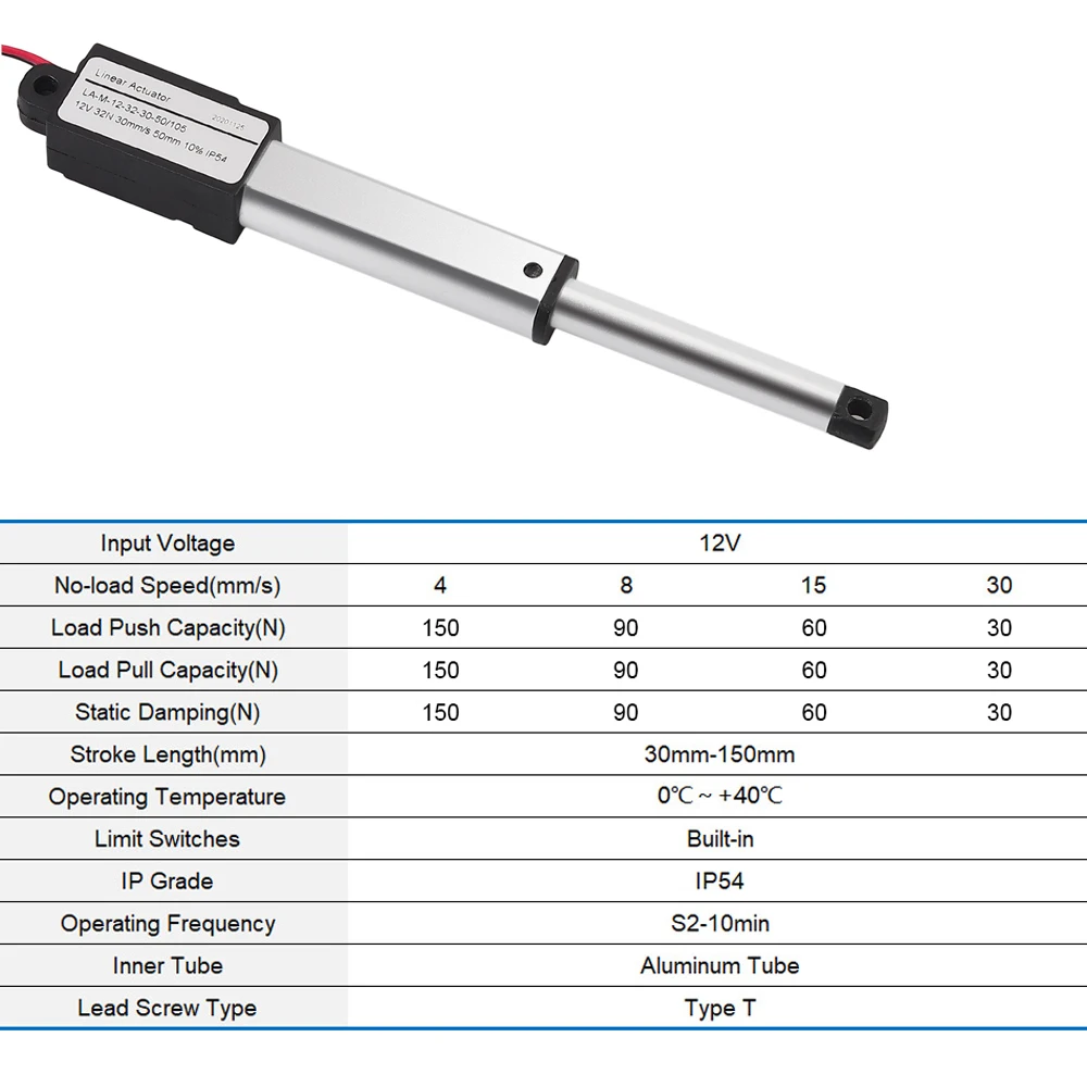 DC12V Mini Linear Actuator 32N 150N Linear Actuator Drive Mirco Electric Motor 30mm/s 15mm/s 8mm/s Mini Push Rod Putter