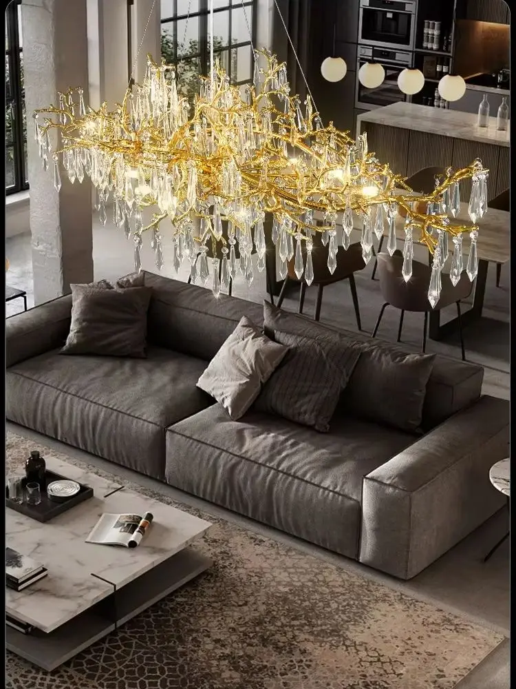 Luxury Gold Crystal Chandelier - Modern Tree Branch Pendant Light With K9 Crystal For Dining Room Living Room Kitchen Island