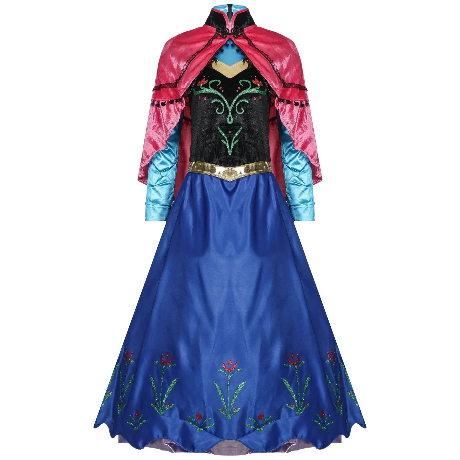 Frozen Anna Princess Long Dress Adults Snow Queen Elsa Cosplay Costume Fairy Tale Party Dresses for Women Halloween Fancy Dress