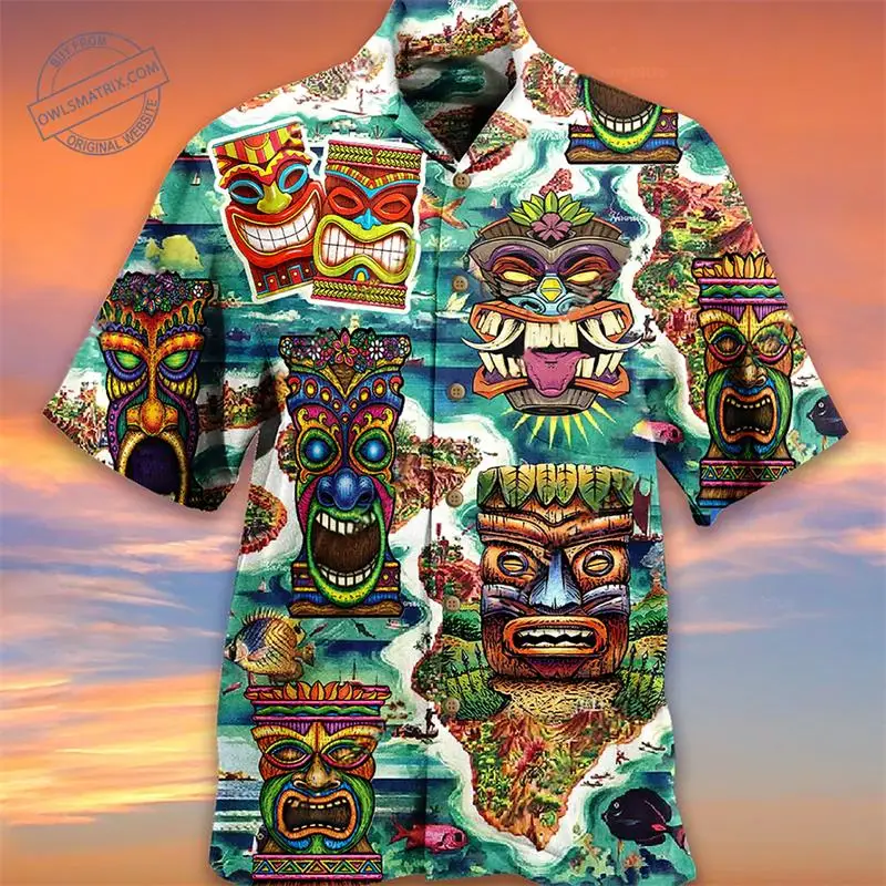 Funny Facial Graphic Shirts for Men Clothing 3D Printed Hawaiian Beach Shirts Short Sleeve y2k Tops Vintage Clothes Lapel Blouse