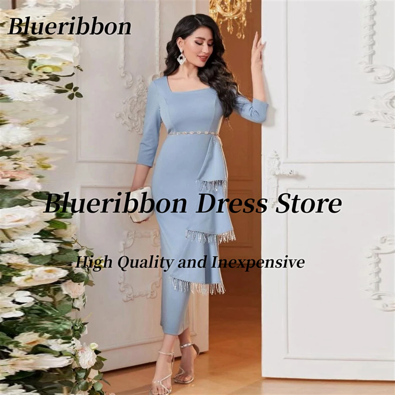 

Женское платье с квадратным вырезом Blueribbon, платье для выпускного вечера с блестками и кисточками, Многоярусное платье для вечеринки,