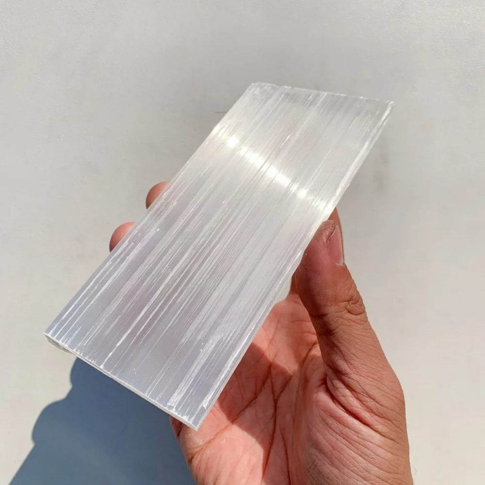 Natural Selenite Crystal Slab Rectangle Charging Station Mineral Flat Crystal Plate for Cleansing Purification Healing Gift