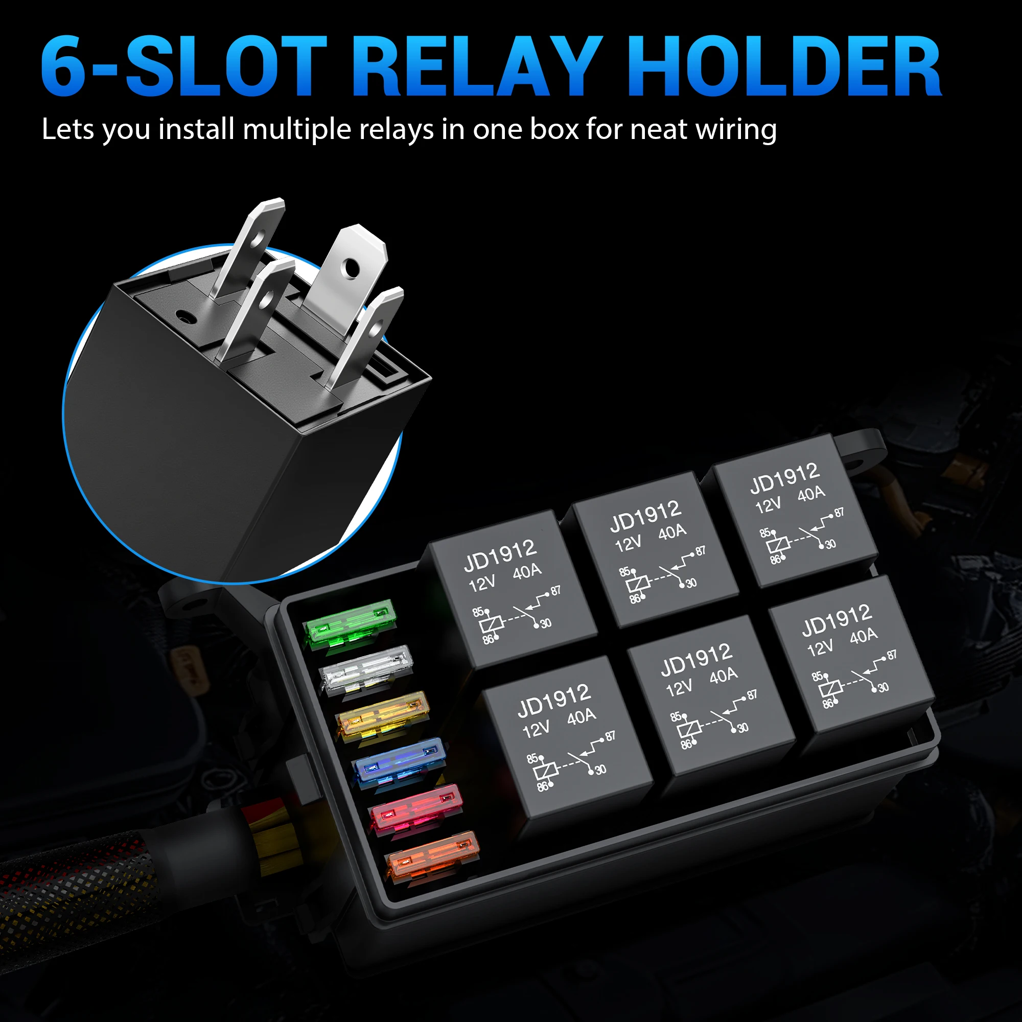 MICTUNING 12V 6-Slot Multifunctional Fuse and Relay Assembly—Pre-Wired Waterproof Enclosure, Suitable for Cars, Boats, and Yacht