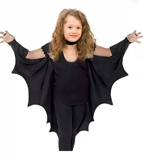 

Halloween Party Black Bat Wing Cuff Cape Costume Short Black Vampire for Child Girls Boys Cosplay Dress Up