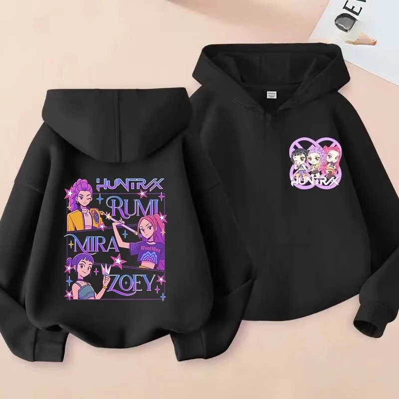 Kpop الشيطان هنتر الأطفال بلوزات الفتيان الفتيات هوديس الشارع رياضي عادية فضفاضة طويلة الأكمام الدافئة هوديس لخريف شتاء #3