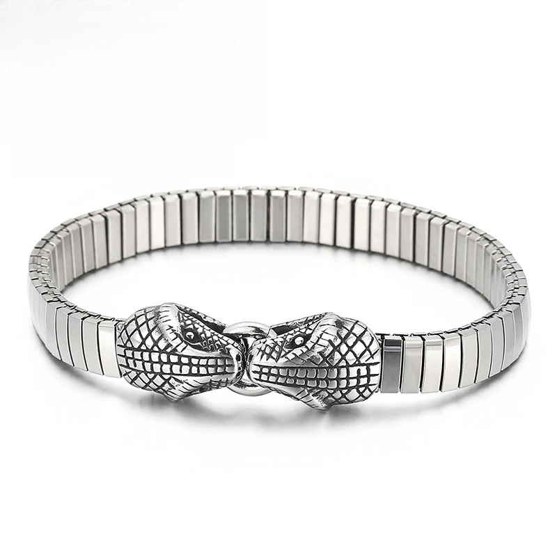 

FONSTER Men's Twin Snake Head Titanium Bracelet, 316L Steel Adjustable Clasp for Gym & Business Wear