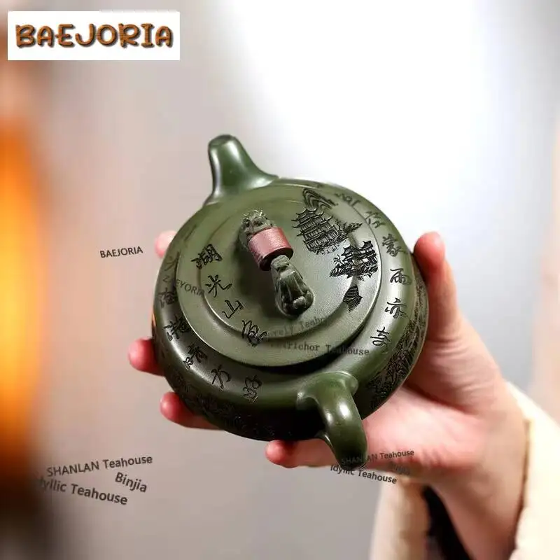 255ml Retro Yixing Purple Clay Teapots Handmade Two Dragons Play With Bead Pot Raw Ore Green Mud Kettle Chinese Zisha Tea Set