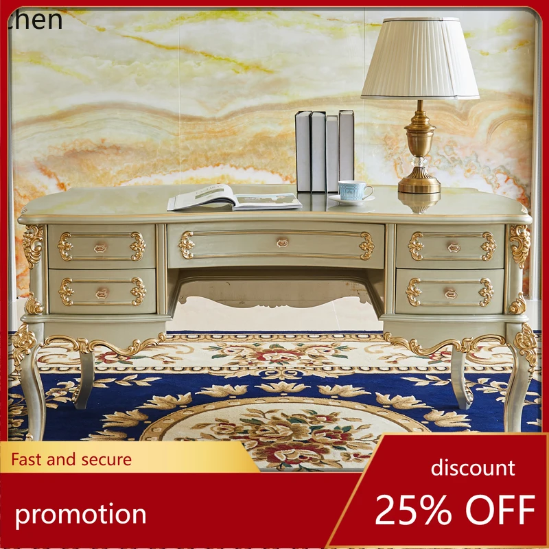 

HT desk and chair combination full solid wood carving flower computer desk office writing study desk