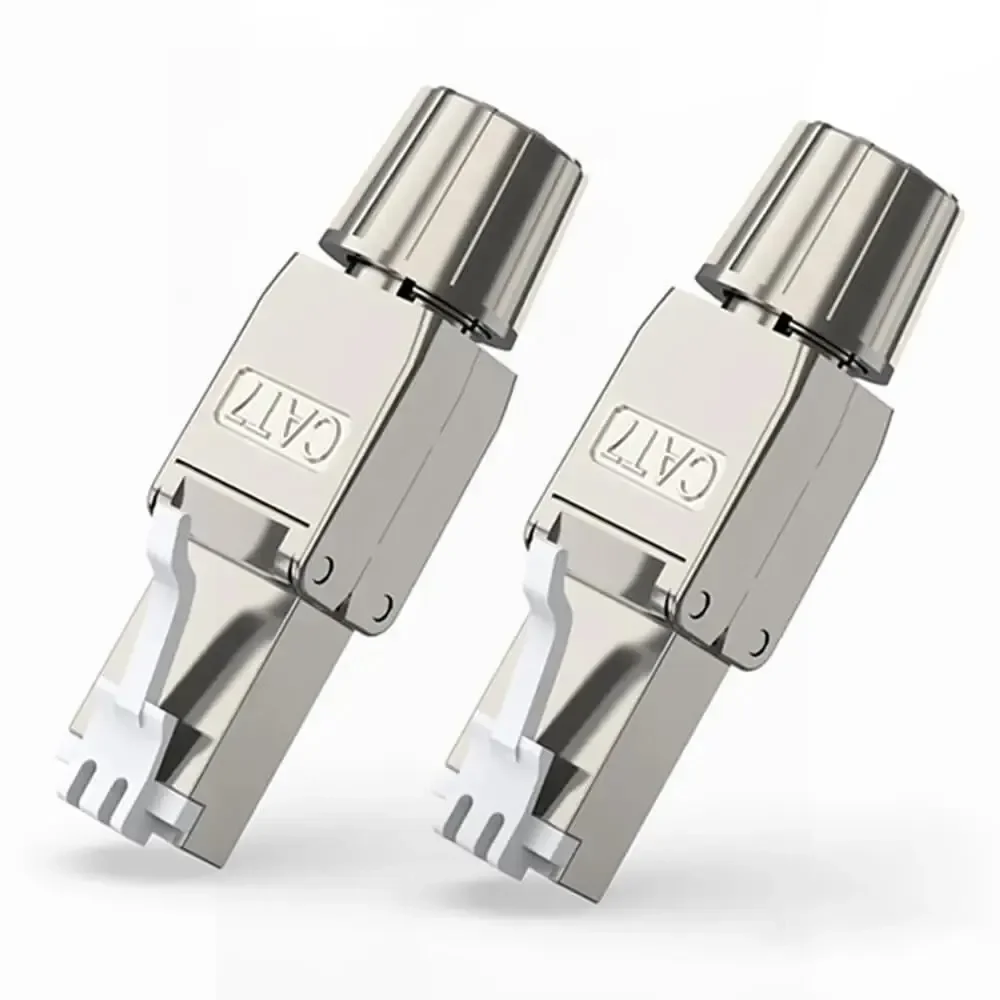 Cat7 RJ45 Connector 2-Pack, Tool-Free Zinc Alloy Shielded Ethernet Termination Plugs for Cat7