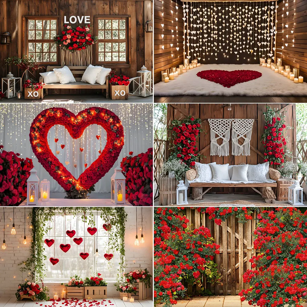 Valentine's Day Photography Backdrop Rose Flower Love Heart Lights Bridal Shower Wedding Anniversary Party Background Decoration