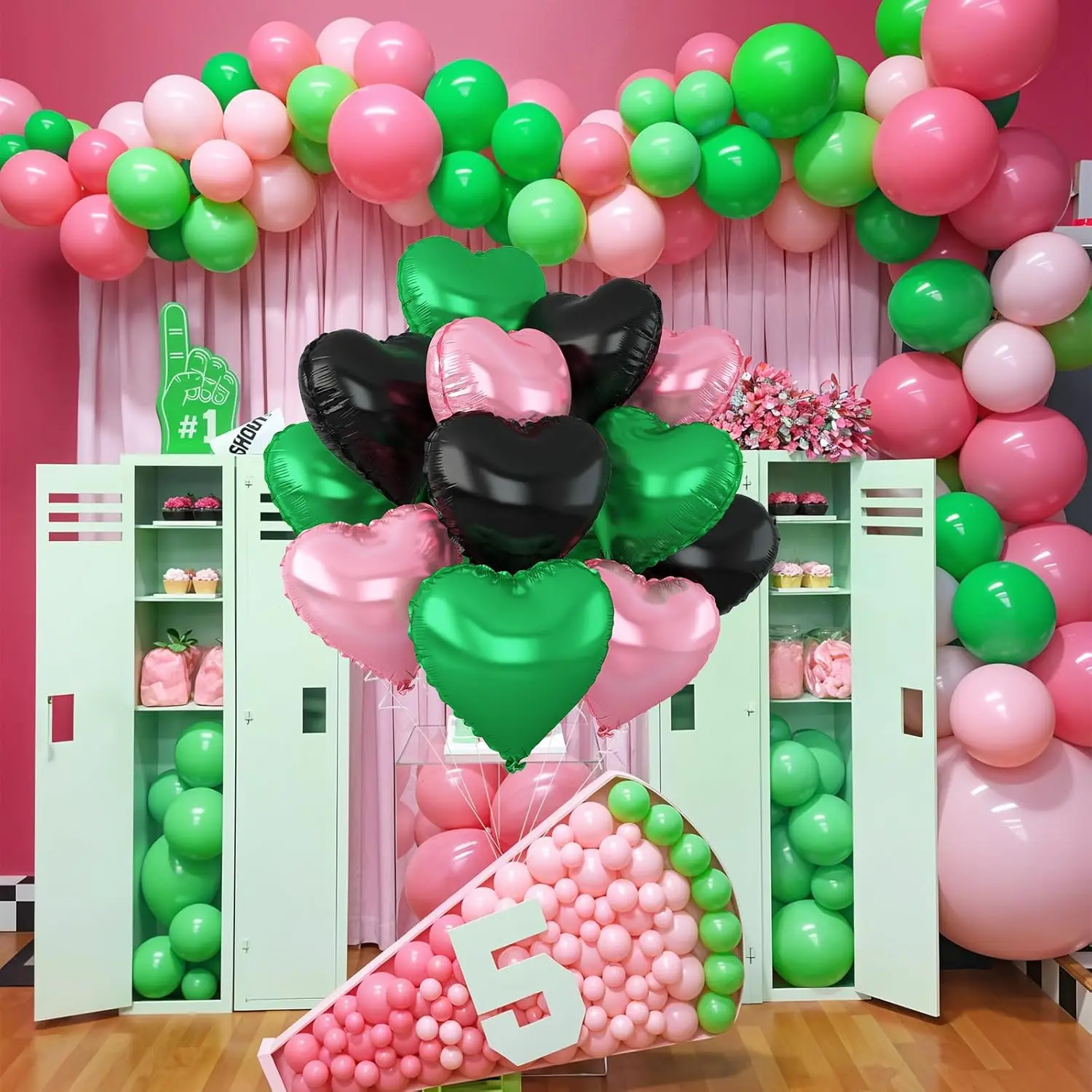 12 Stück 45,7 cm rosa grüne herzförmige Folien-Heliumballons für Babyparty, Hexe, Motto, Geburtstag, Jahrestag, Party-Dekorationen – Detail 3