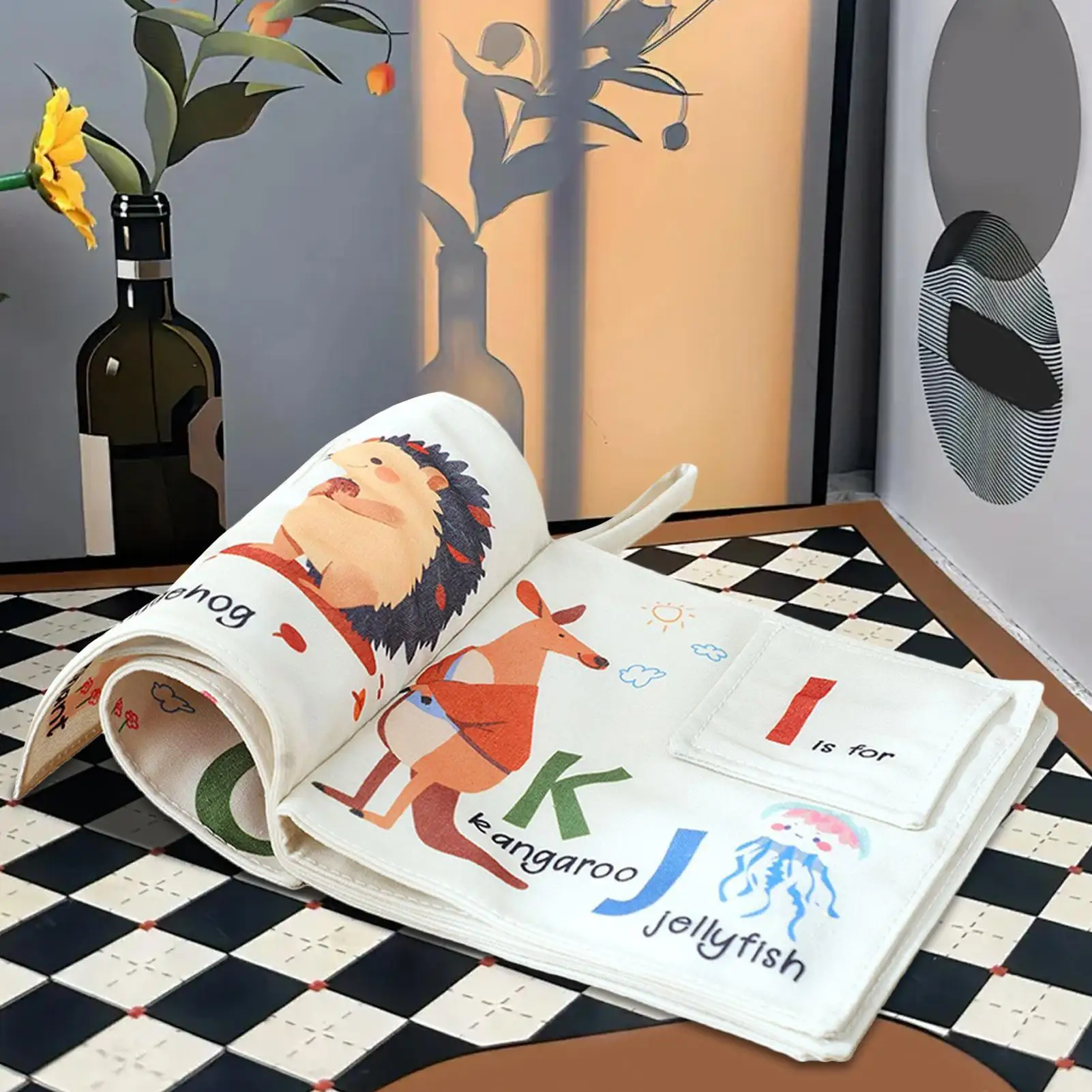 Libro de tela para bebé, libro interactivo de tacto y sensación para la dentición, actividad educativa, juguetes de estimulación Visual para niños, balcón y sala de estar