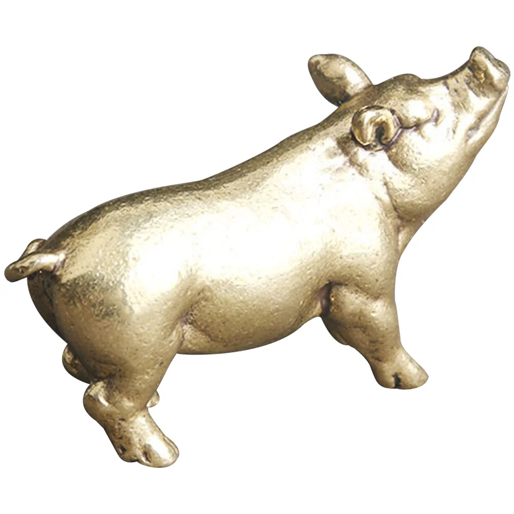 

Retro Brass Pig Ornament Vintage Desktop Adornment Mini Sculpture for Home Office Positive Energy Yellow Copper Zodiac
