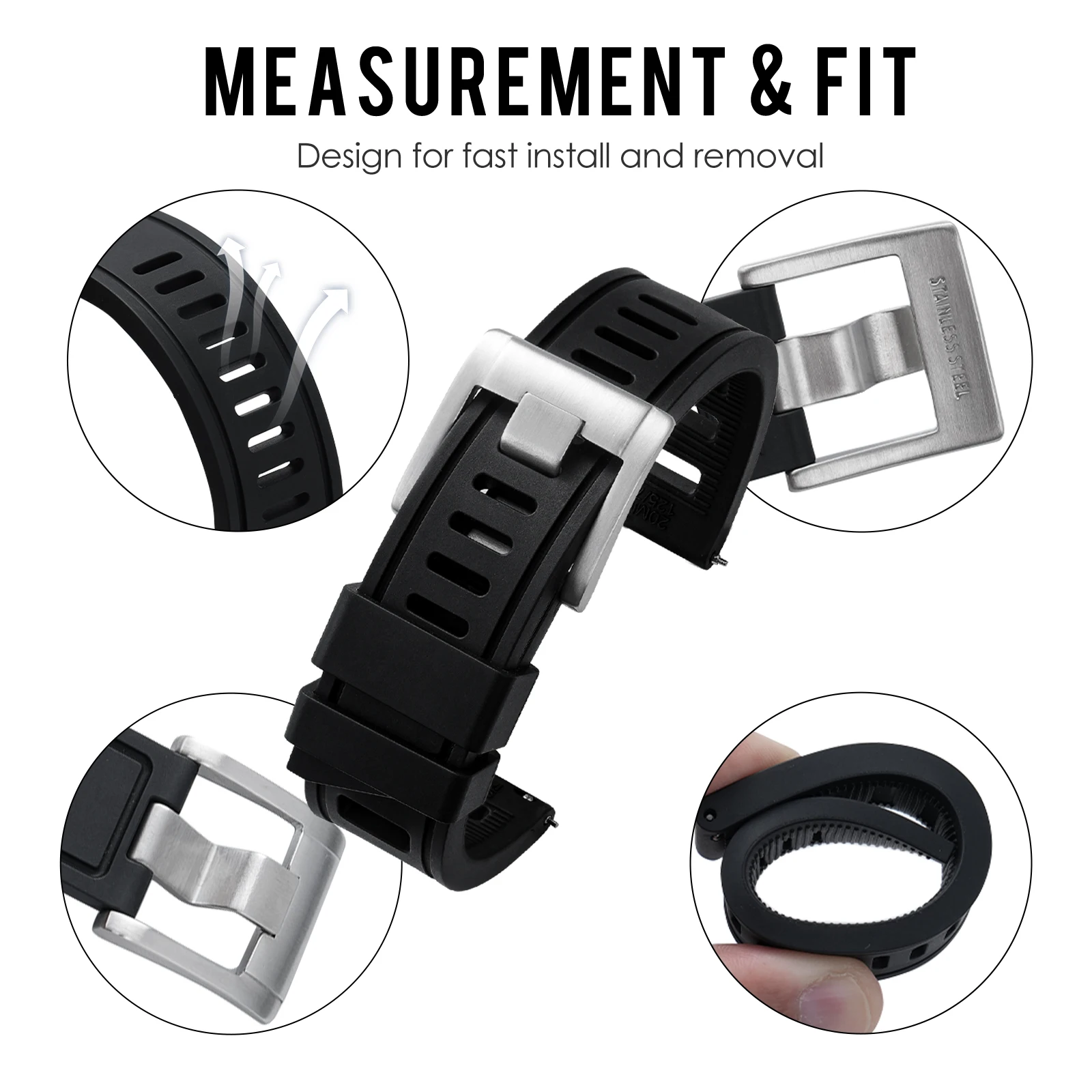 Premium kwaliteit FKM rubberen - Fkm Rubber Dive Watch Strap 20Mm recensie en prijs