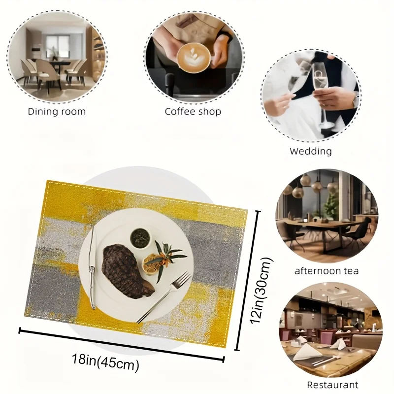VIKAMA Yellow Gray Abstract Oil Painting Placemat, Geometric Ins Style Heat Resistant Table Mat view 4