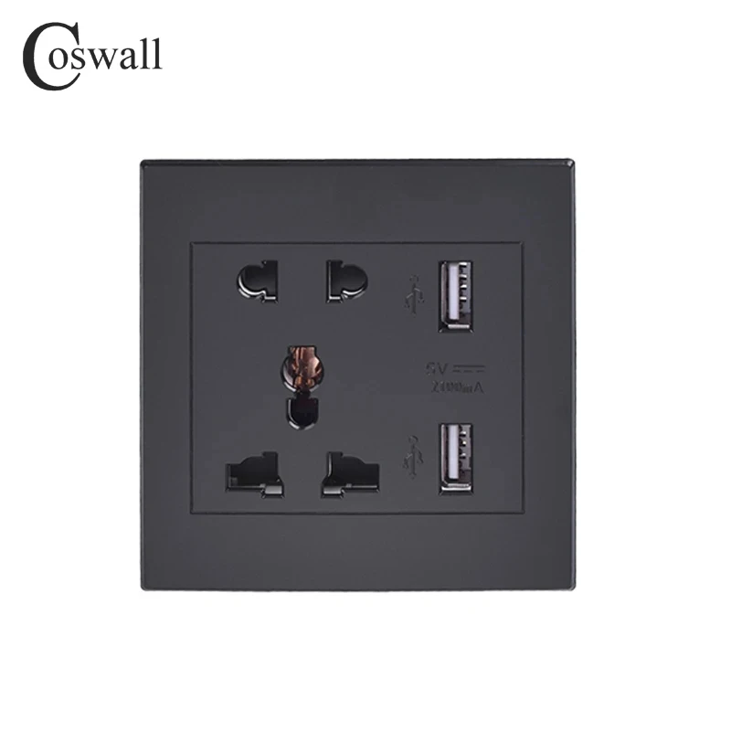 Coswall Wall Power Brazil Socket Plug Universal 5 Hole Electrical Outlet With 2100mA Dual USB Charge Port for Mobile Switched