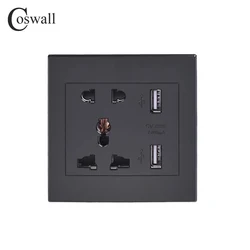 Coswall Wall Power Brazil Socket Plug Universal 5 Hole Electrical Outlet With 2100mA Dual USB Charge Port for Mobile Switched