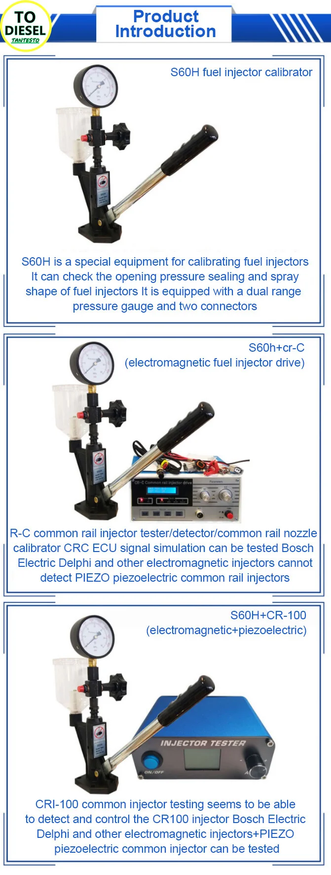 TODIESEL CR-C Multifunction Diesel Common Rail Injector Tester + S60H Nozzle Validator,Common Rail Injector Tester Tool——（1 Set）