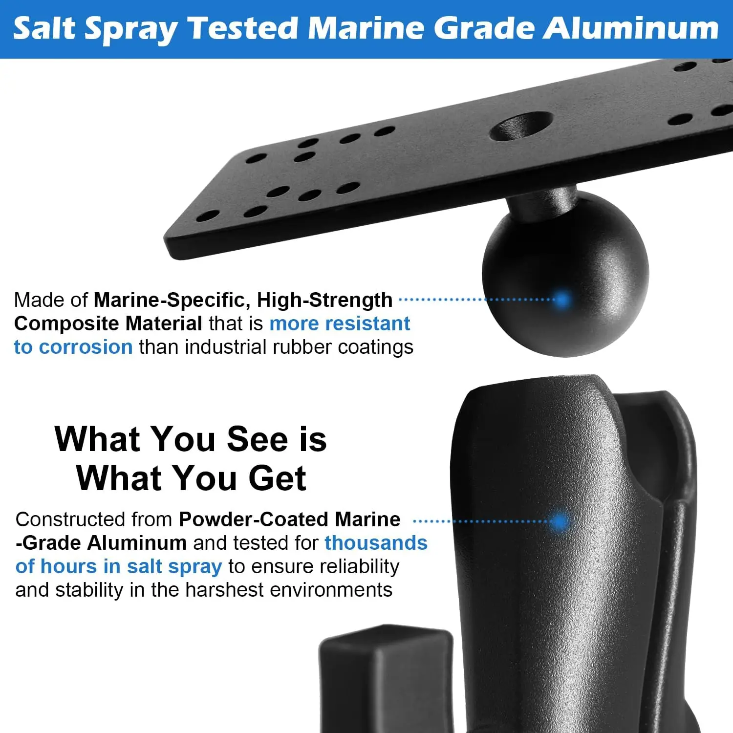 

Fish Finder Mount with 1.5" / C Size Ball, Medium Arm Marine Electronic/Depth Finder Mount for Boat, High Salt Water Resistant