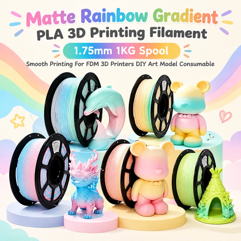 Matte Gradient Rainbow Pla 3d Printer Filament 1.75mm 1kg Spool Stable Printing For Fdm 3d Printers Diy Craft Model Printing