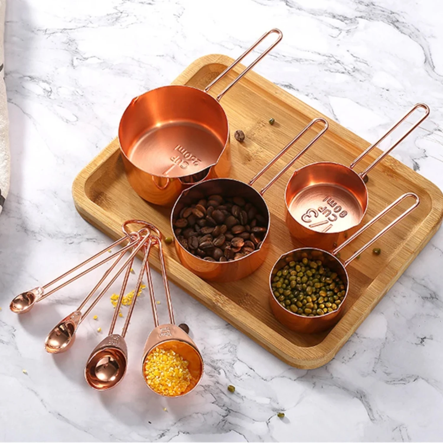 Elevate Your Culinary Expertise with Timeless Vintage Rose Gold Stainless Steel Measuring Cups and Spoons Set - Elegant Essentia