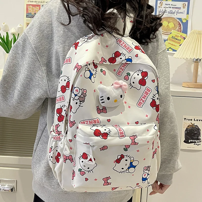 Student Sanrio Schattige Kuromi Melodie Cinnamoroll Grote Capaciteit Rugzak Jongens Meisjes Cartoon Hello Kitty Kawaii Canvas Schooltas