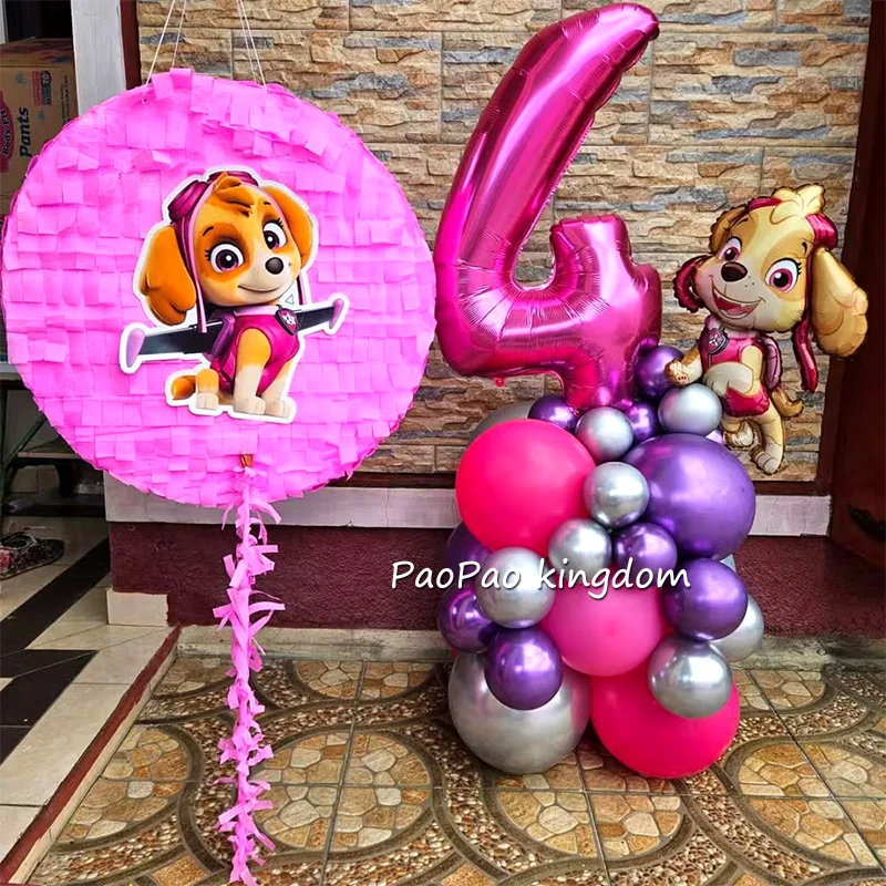 Set de Decoración para Fiesta de Cumpleaños de Patrulla Canina, Kit de Guirnalda de Globos con Temática de Perros de Dibujos Animados, Adorno para Pastel de Feliz Cumpleaños, Artículos para Fiestas Infantiles, Globos