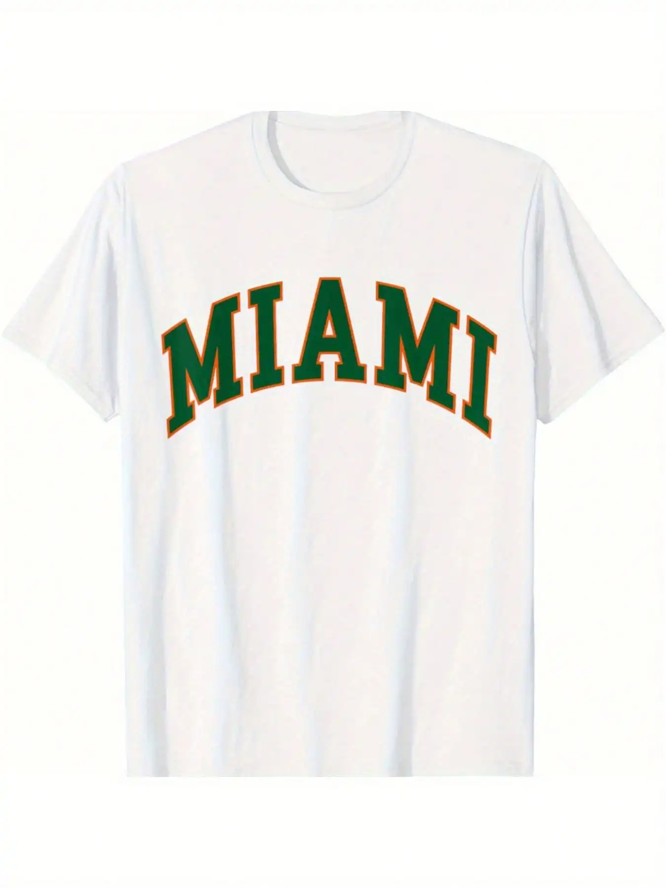 

1pc Miami Geometric-Pattern T-Shirt, 100% Cotton Crew Neck With Slight Stretch, Casual Sports Outdoor Hiking