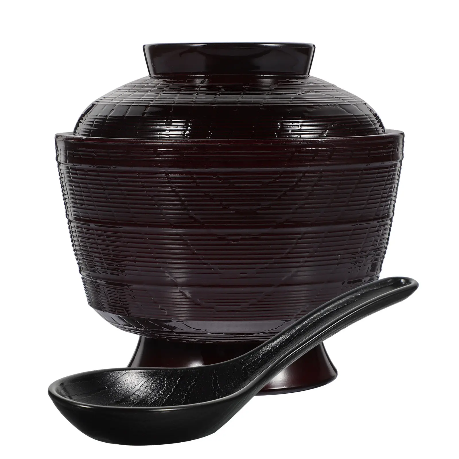 Juego de 1 Tazón Japonés para Sopa con Tapa y Cuchara Integrada, Tazón Multifuncional para Arroz, Ramen, Sopa Miso y Almacenamiento de Salsas