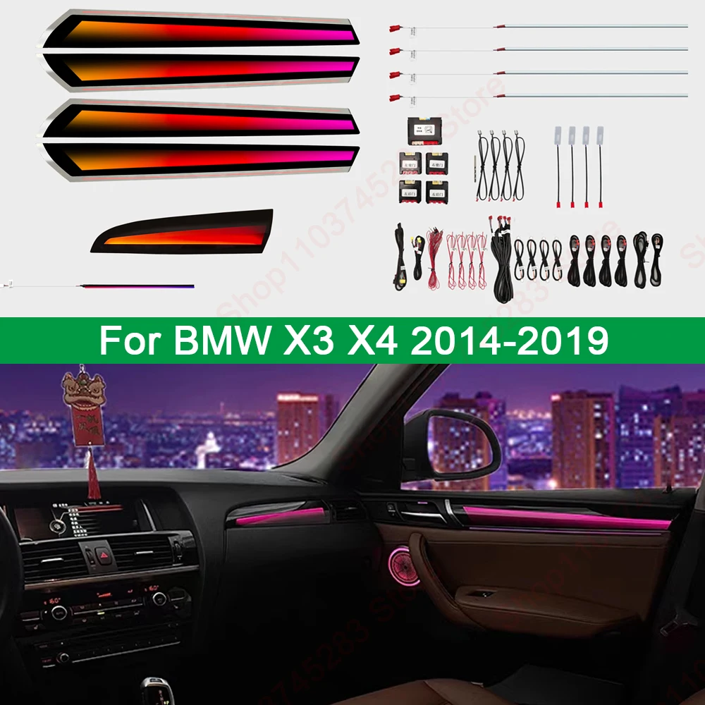 

Для BMW X3 F25 G01 X4 F26 G02 2012-2023 управление экраном через приложение декоративное окружающее освещение светодиодная атмосферная лампа полоса приборной панели