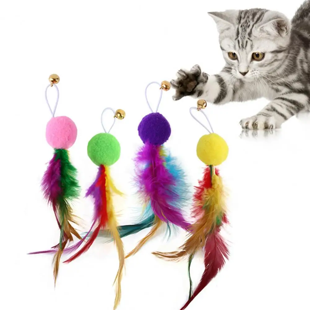 Feather Cat Fishing Toy Plush Ball Playing Toy Pet Teaser Toy Feather Replacement Accessories Cat Supplies