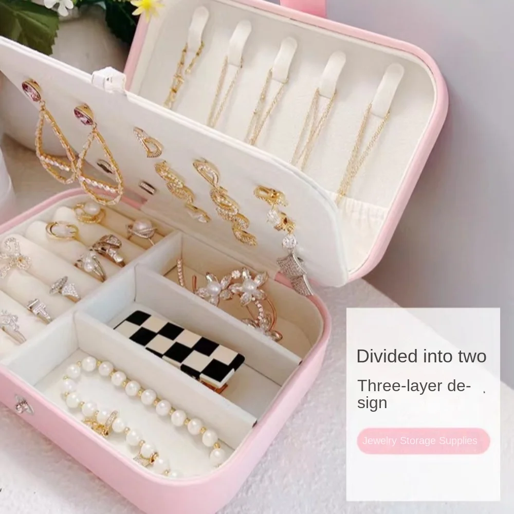 Double Layer Jewelry Storage Box Jewelry Holder Ring Necklace Jewelry Organizer Display PU Portable Earring Packaging Box