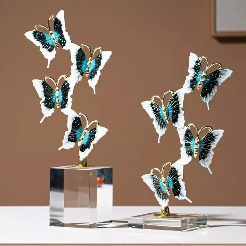 Metal Handicraft Colorful Butterfly Crystal Base Artificial Insect Sculpture Butterfly Statue Metal Figurine Home Decoration
