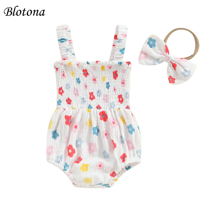 

Blotona Infant Baby Girl Summer Jumpsuit Casual Floral Print Sleeveless Romper and Headband Set Cute Fashion Clothes 0-18M