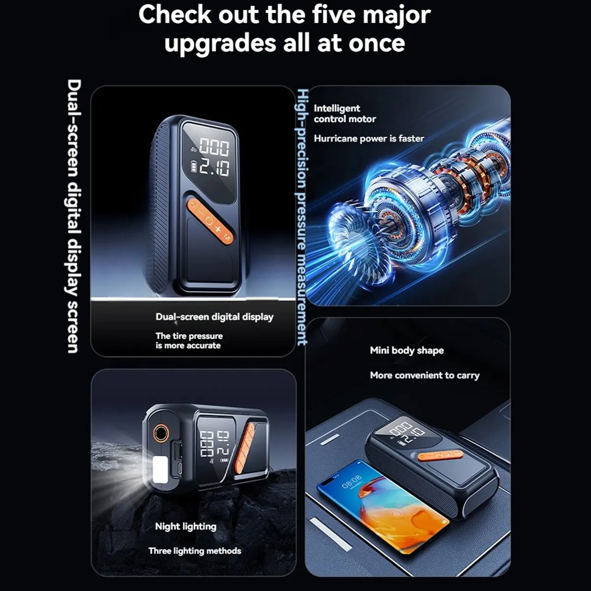 

AB31 Cordless Digital Tire Inflator Pump Portable Auto Stop Dual Screen Air Compressor Inflator for Car Bike Motorcycle