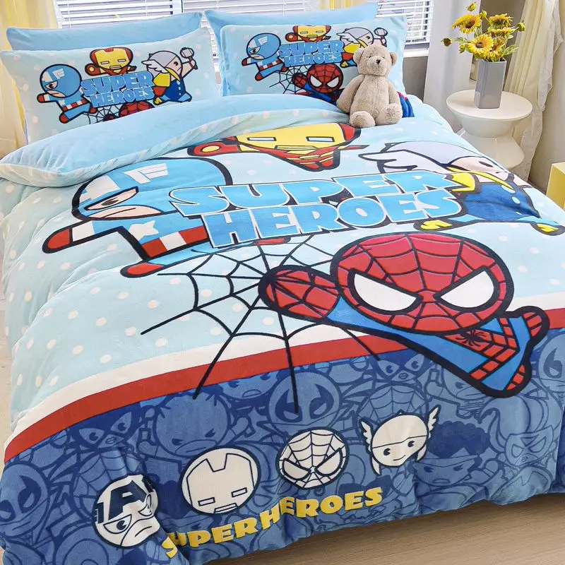 

Anime Spider-Man Captain America Double-sided Coral Fleece Bed Four-piece Thickened Fleece Duvet Cover Sheet Three-piece Set