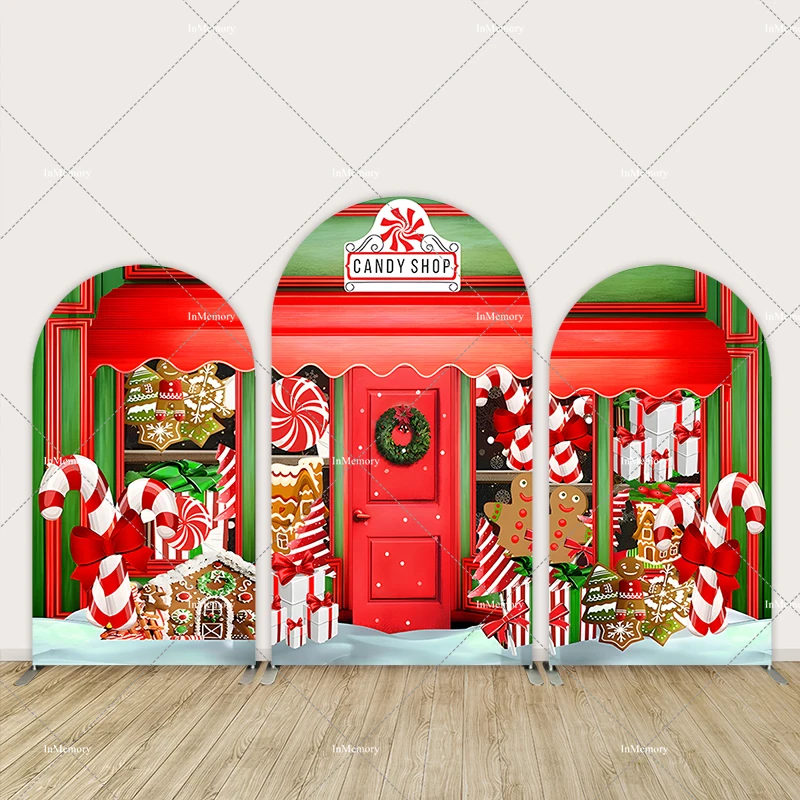 

Noel Decoration 2024 Red Christmas Candy Shop Arch Cover Backdrop for Kids Child Natale Background Chiara Arched Wall Banner