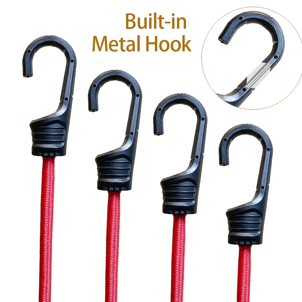 

2/4 шт. 39,3-дюймовые красные эластичные банджи-шнуры с пластиковым покрытием, металлические крючки, банджи-ремни, сверхмощные банджи-веревки для велосипедных палаток, кемпинга
