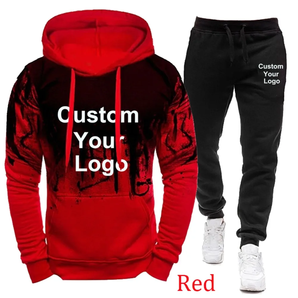 Mens Fashion Custom Your Logo Camouflage Pullover Hoodie and Sweatpant Tracksuit Jogging Suits