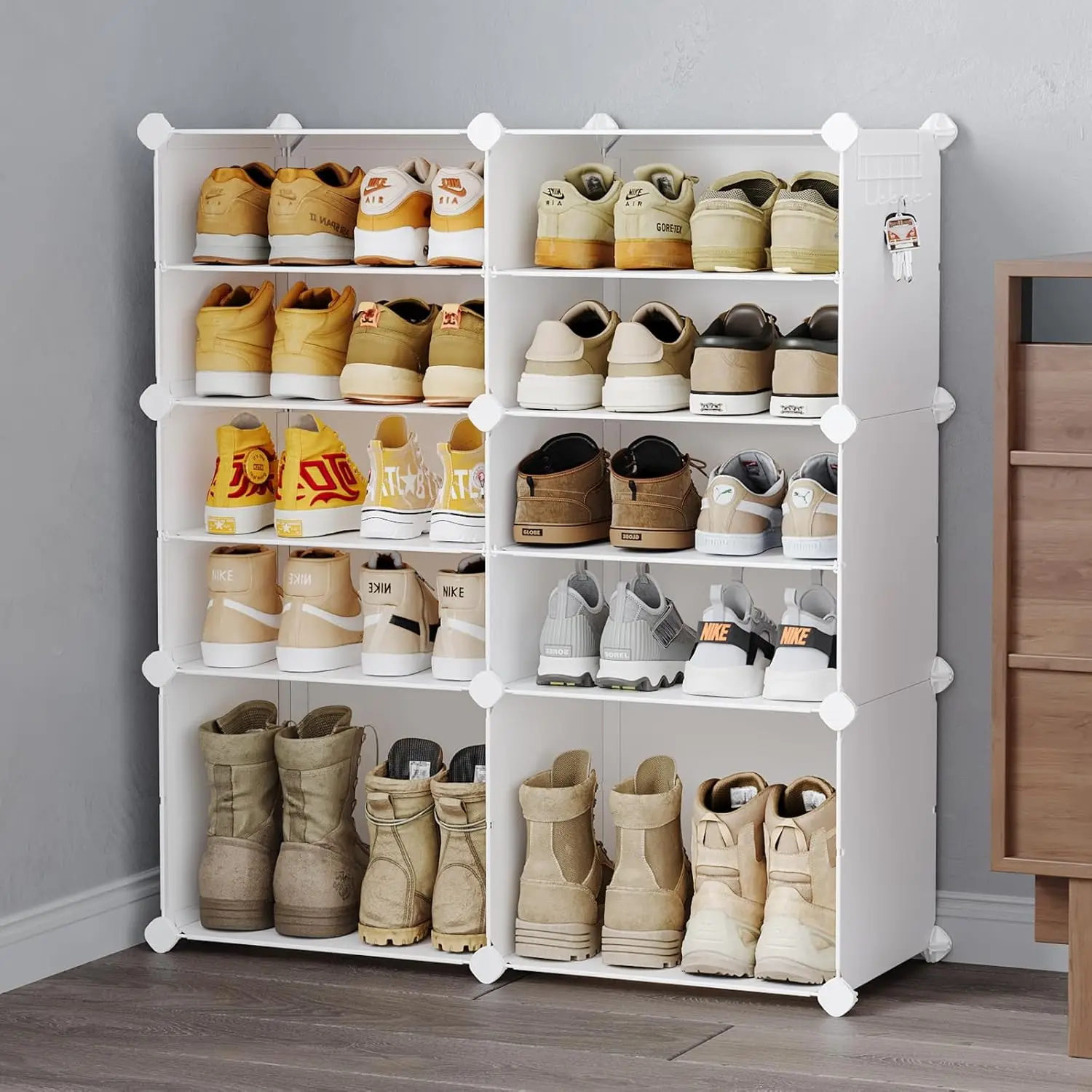 

Free Standing Plastic Shoe Rack Organizer for Closet, Hallway, Bedroom (White, 2x6)