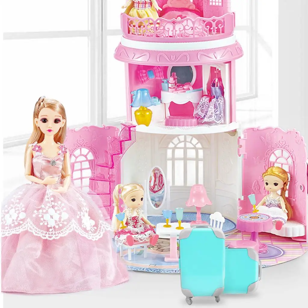 2x doll Suitcase Travel Luggage Case Simulation Fit for 18 Inch Dolls