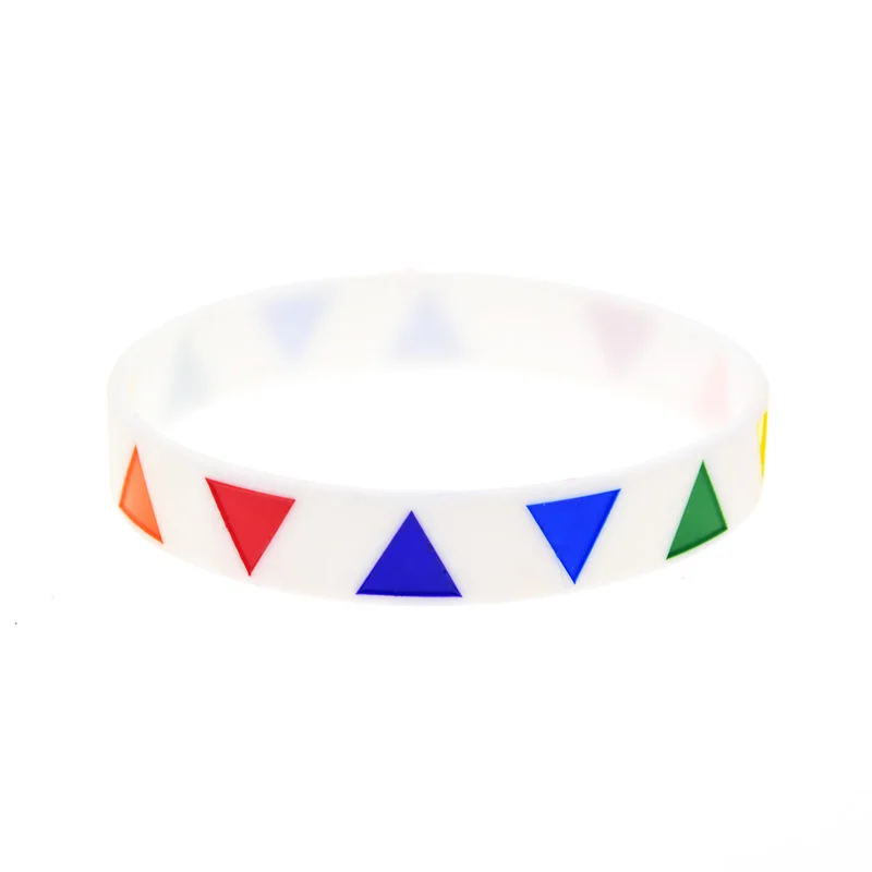 50 Pcs Triangle Logo Pride Silicone Rubber Wristband 1/2 Inch Wide Black and White