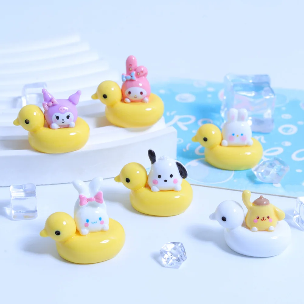 10Pcs Kawaii duckling Hello Kitty Kuromi Cartoon Kitten Resin Scrapbook Pochacco Diy Jewelry Hairpin Headrope Decoration Crafts