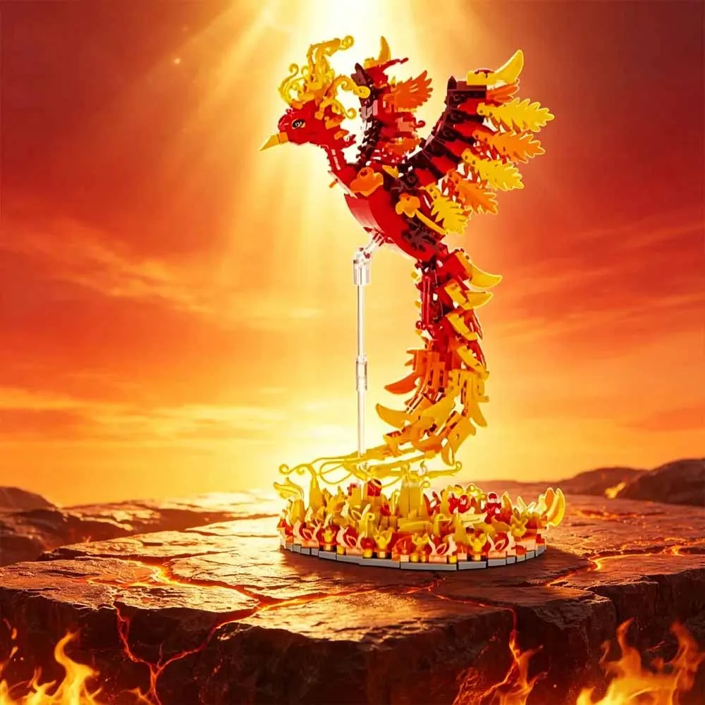 Creatie 1071Pcs Fire Phoenix Building Blocks, Mythical Bird Model Bricks, DIY Decor Collection Toy Gift For Adults Teens Adult